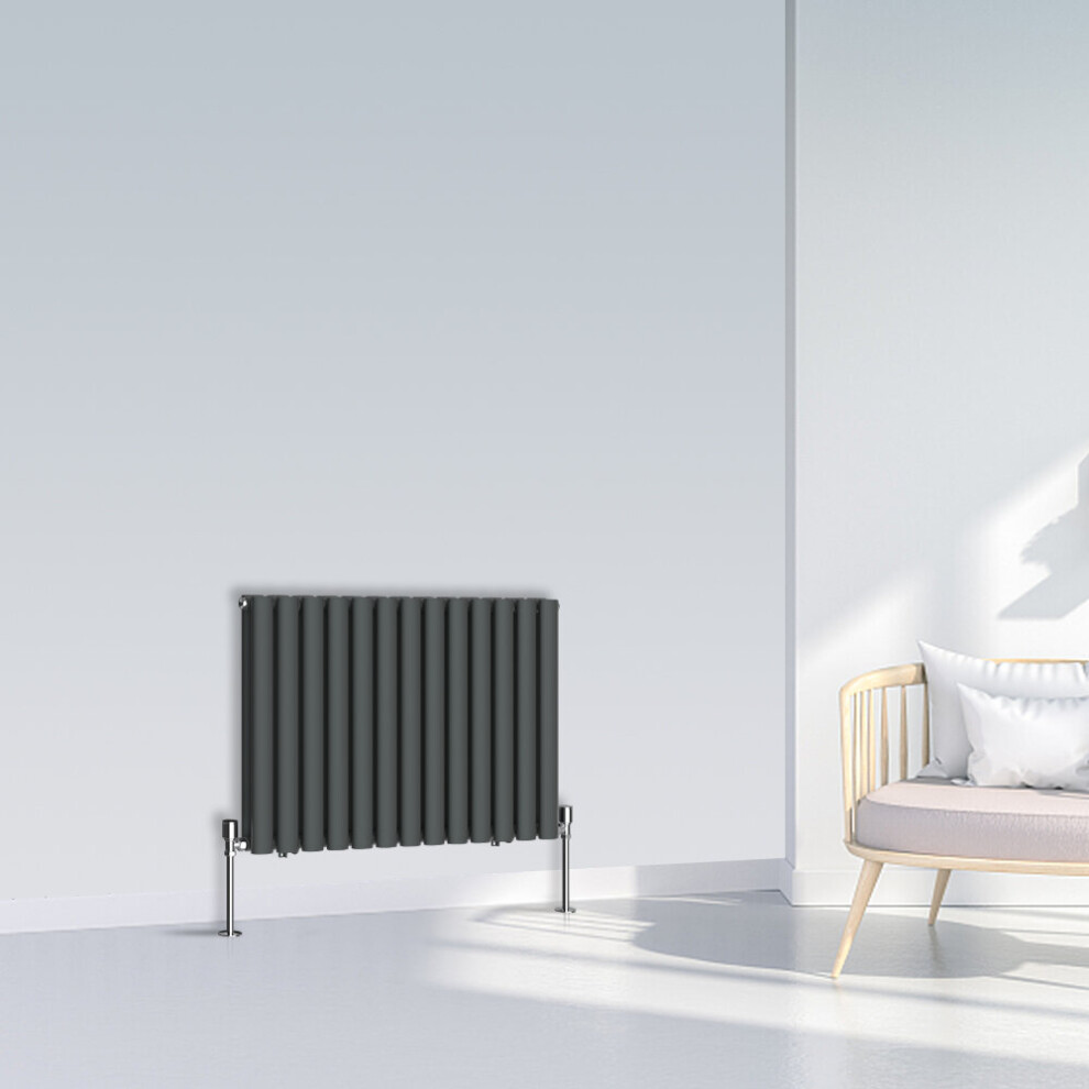 (600x767mm Double, Anthracite) NRG Oval Column Designer Radiator Horizontal Vertical Central Heating Radiator Rads