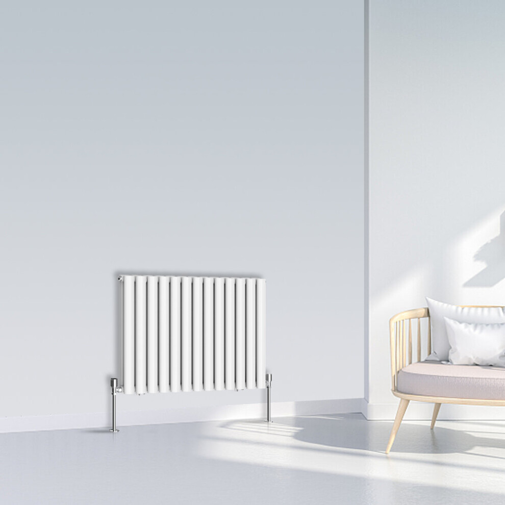 (600x767mm Double, White) NRG Oval Column Designer Radiator Horizontal Vertical Central Heating Radiator Rads