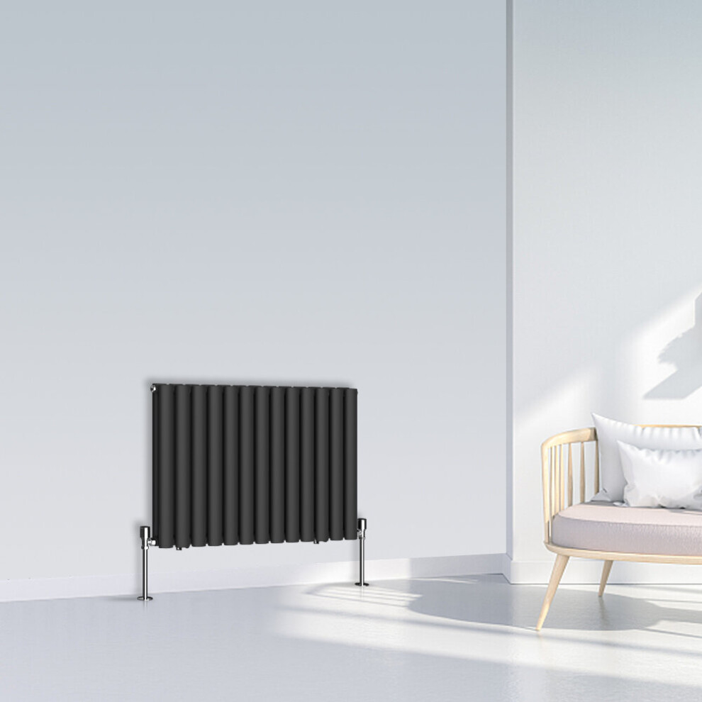 (600x767mm Double, Black) NRG Oval Column Designer Radiator Horizontal Vertical Central Heating Radiator Rads