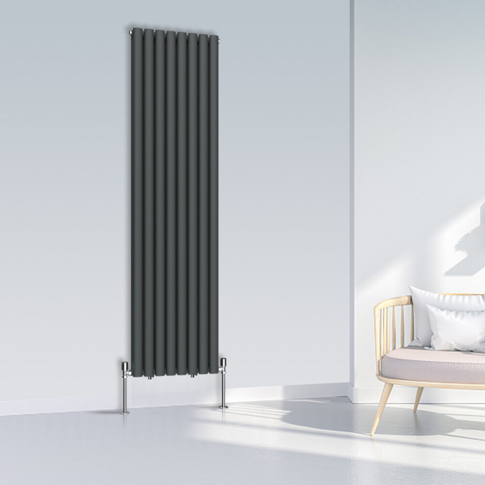 (1800x472mm Double, Anthracite) NRG Oval Column Designer Radiator Horizontal Vertical Central Heating Radiator Rads