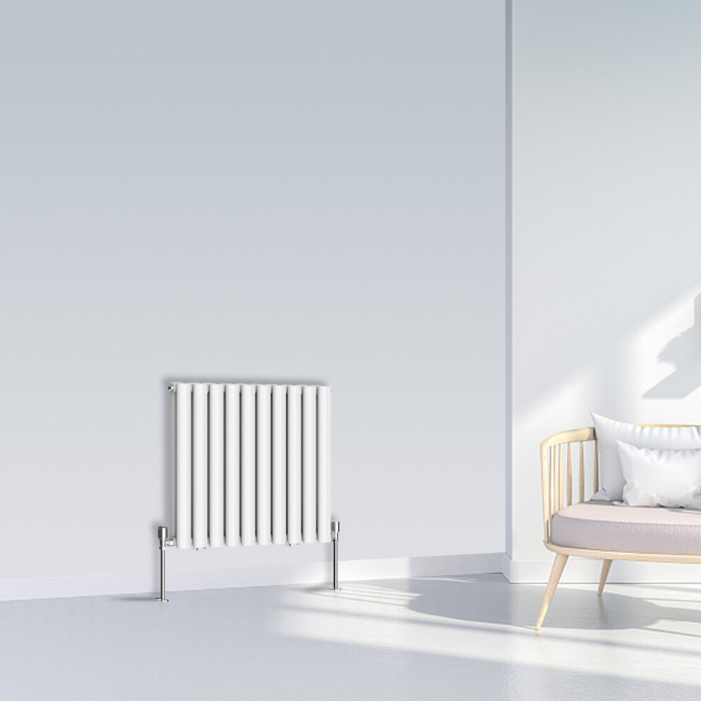 (600x590mm Double, White) NRG Oval Column Designer Radiator Horizontal Vertical Central Heating Radiator Rads