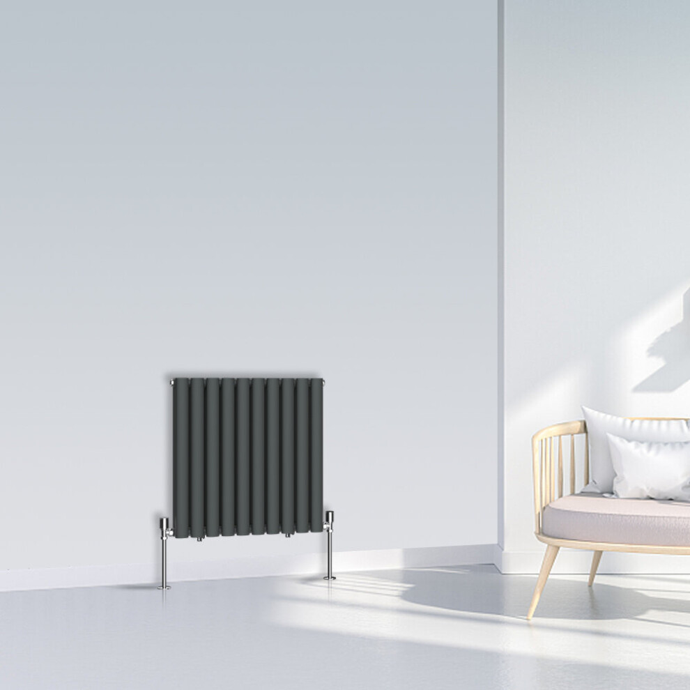 (600x590mm Double, Anthracite) NRG Oval Column Designer Radiator Horizontal Vertical Central Heating Radiator Rads