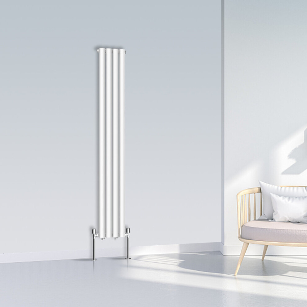 (1600x236mm Single, White) NRG Oval Column Designer Radiator Horizontal Vertical Central Heating Radiator Rads