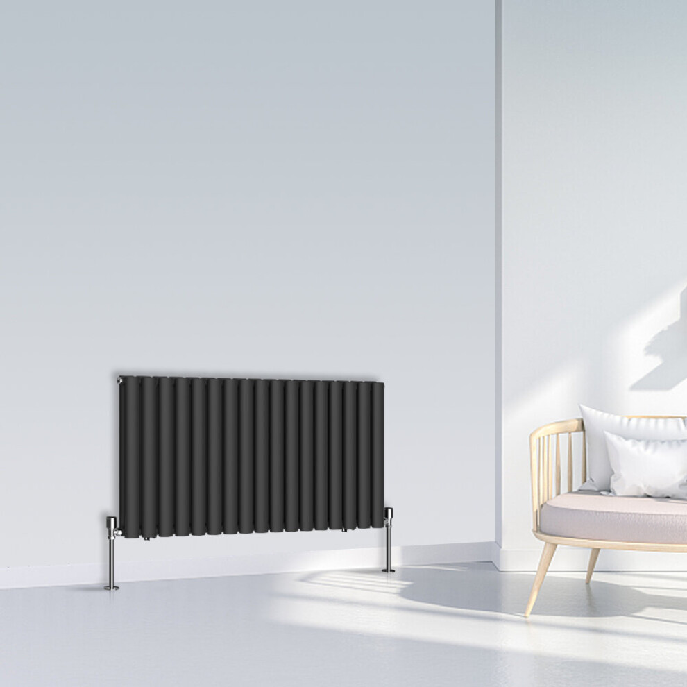 (600x1003mm Double, Black) NRG Oval Column Designer Radiator Horizontal Vertical Central Heating Radiator Rads