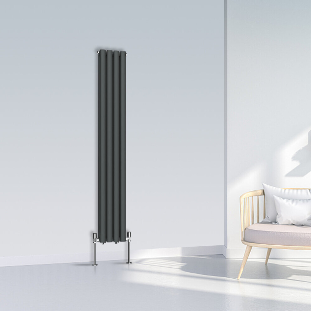 Nrg (1600X236mm Double, Anthracite) Oval Column Designer Radiator Horizontal Vertical Central Heating Radiator Rads