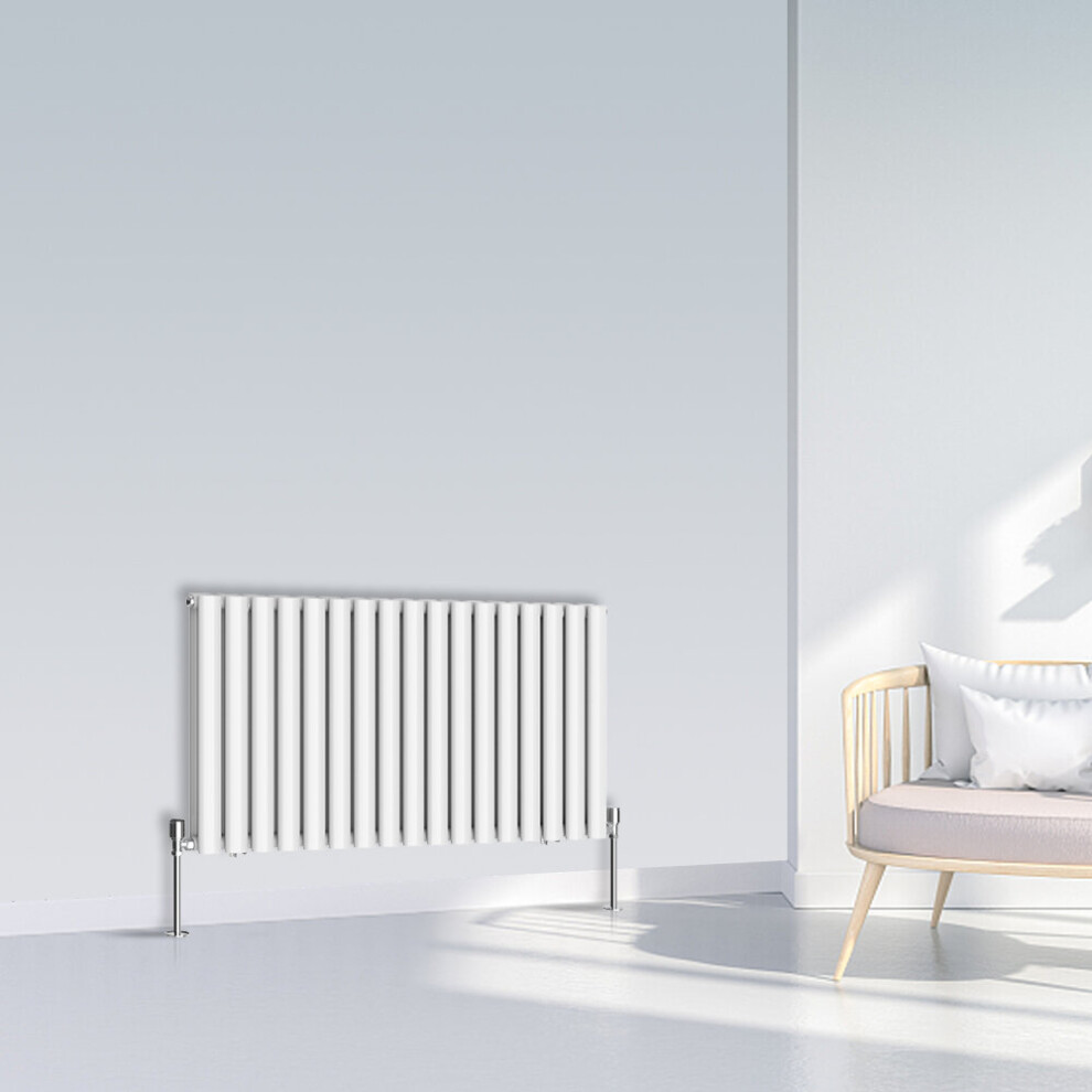 (600x1003mm Double, White) NRG Oval Column Designer Radiator Horizontal Vertical Central Heating Radiator Rads