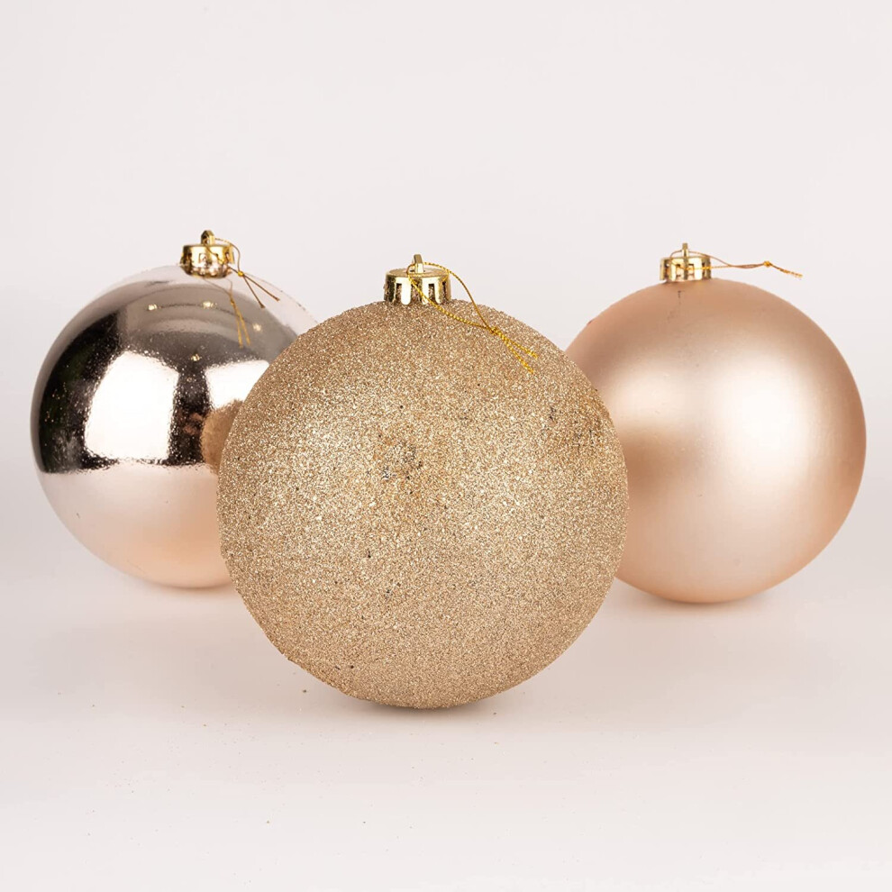 (Champagne Gold) 15cm/3Pcs Christmas Baubles Shatterproof,Tree Decor