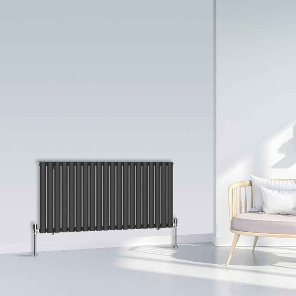 (600x1180mm Single, Black) NRG Oval Column Designer Radiator Horizontal Vertical Central Heating Radiator Rads