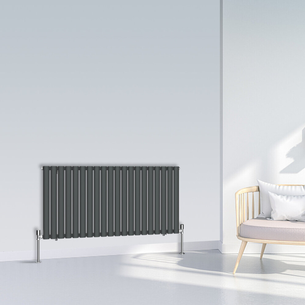 (600x1180mm Single, Anthracite) NRG Oval Column Designer Radiator Horizontal Vertical Central Heating Radiator Rads