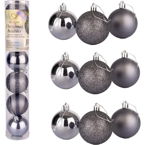 (Dark Grey) 15cm/3Pcs Christmas Baubles Shatterproof,Tree Decor