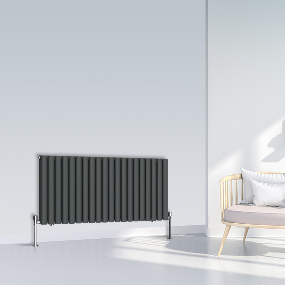 (600x1180mm Double, Anthracite) NRG Oval Column Designer Radiator Horizontal Vertical Central Heating Radiator Rads