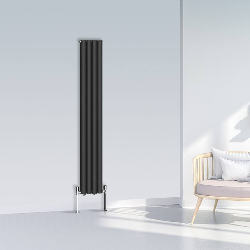 (1600x236mm Double, Black) NRG Oval Column Designer Radiator Horizontal Vertical Central Heating Radiator Rads