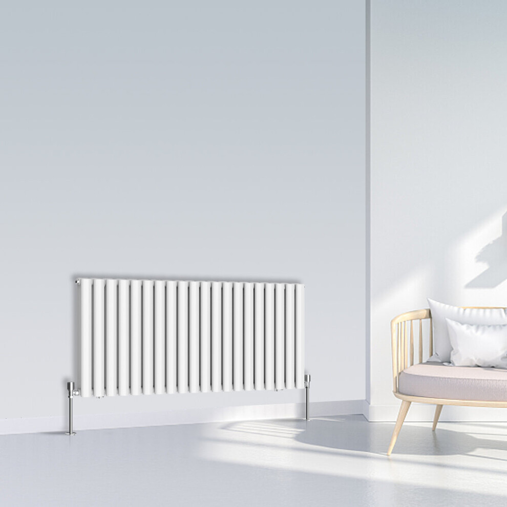 (600x1180mm Double, White) NRG Oval Column Designer Radiator Horizontal Vertical Central Heating Radiator Rads