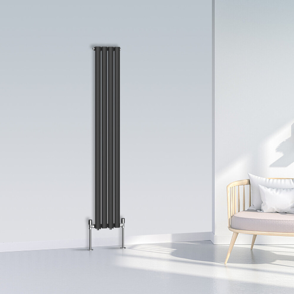 (1600x236mm Single, Black) NRG Oval Column Designer Radiator Horizontal Vertical Central Heating Radiator Rads