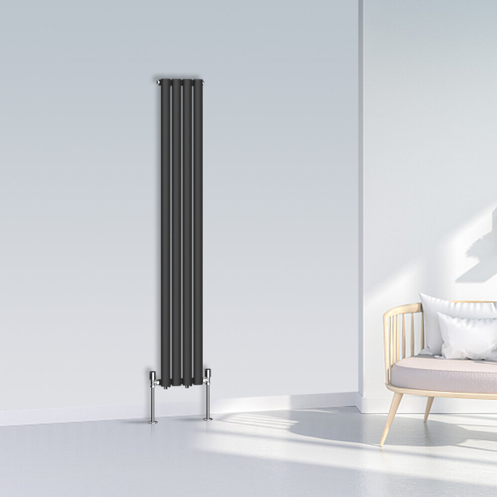 Nrg (1600X236mm Single, Black) Oval Column Designer Radiator Horizontal Vertical Central Heating Radiator Rads