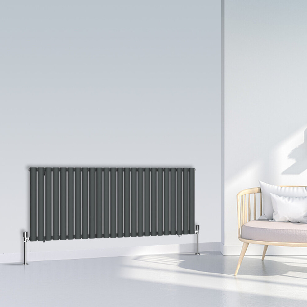 (600x1416mm Single, Anthracite) NRG Oval Column Designer Radiator Horizontal Vertical Central Heating Radiator Rads