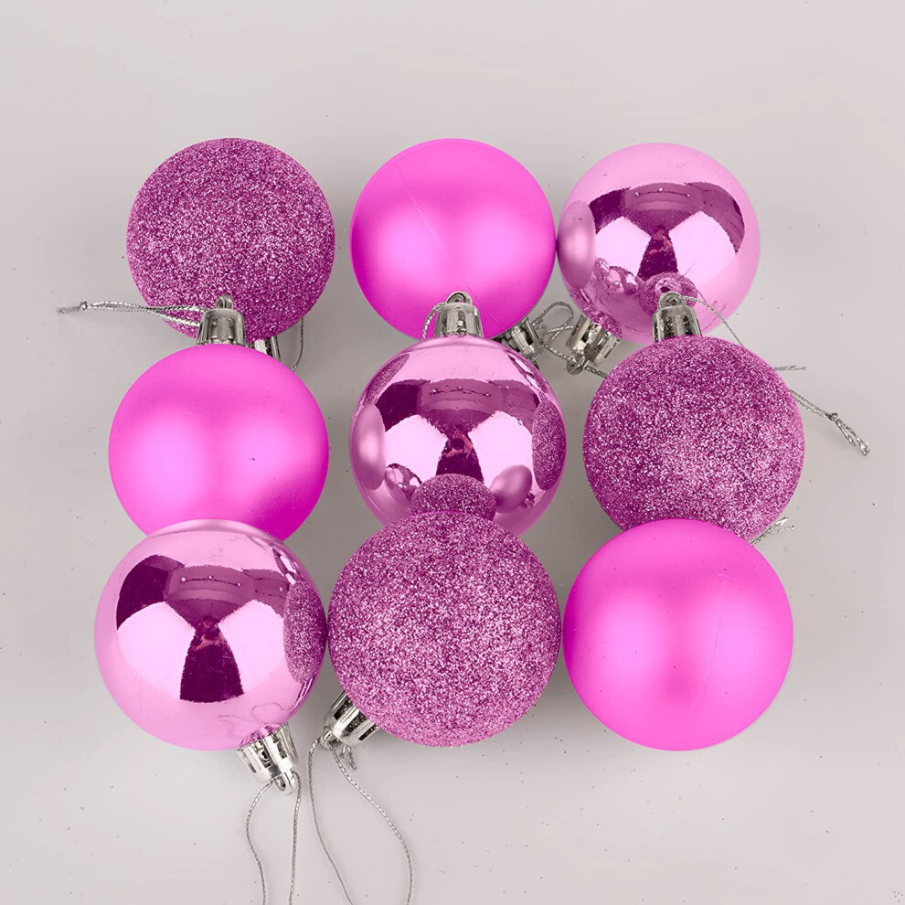 (18Pcs, Pink) 50mm Christmas Baubles Shatterproof,Tree Decorations