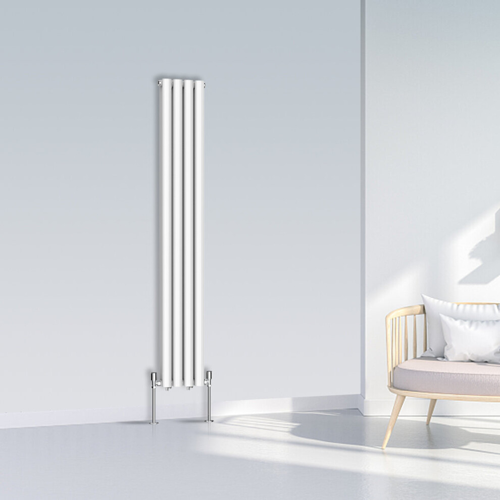 (1600x236mm Double, White) NRG Oval Column Designer Radiator Horizontal Vertical Central Heating Radiator Rads