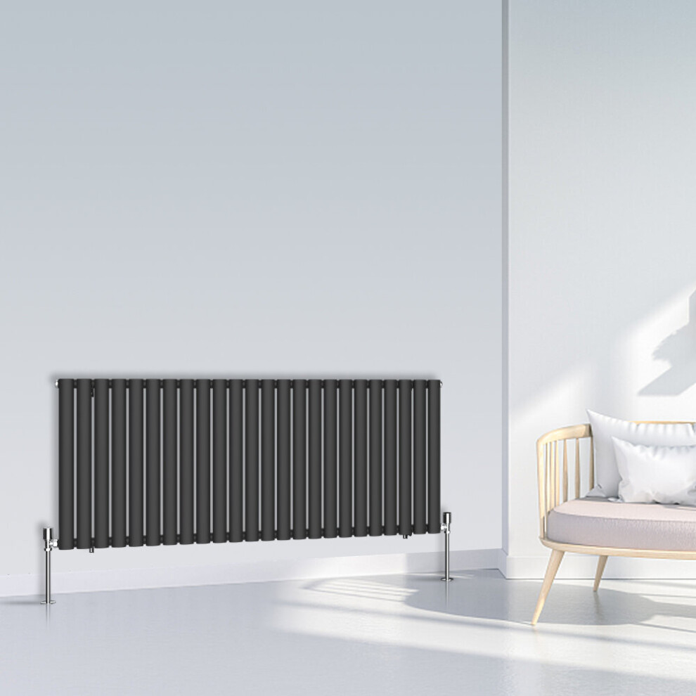 (600x1416mm Single, Black) NRG Oval Column Designer Radiator Horizontal Vertical Central Heating Radiator Rads