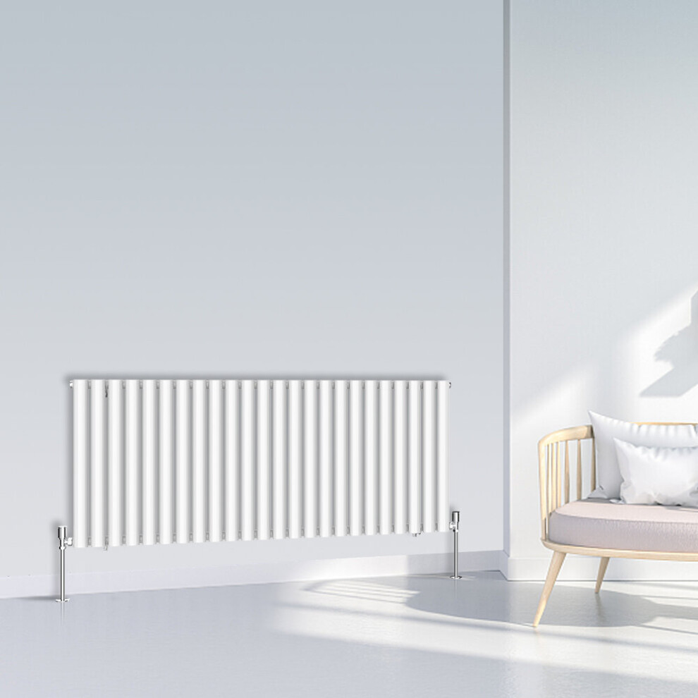 (600x1416mm Single, White) NRG Oval Column Designer Radiator Horizontal Vertical Central Heating Radiator Rads