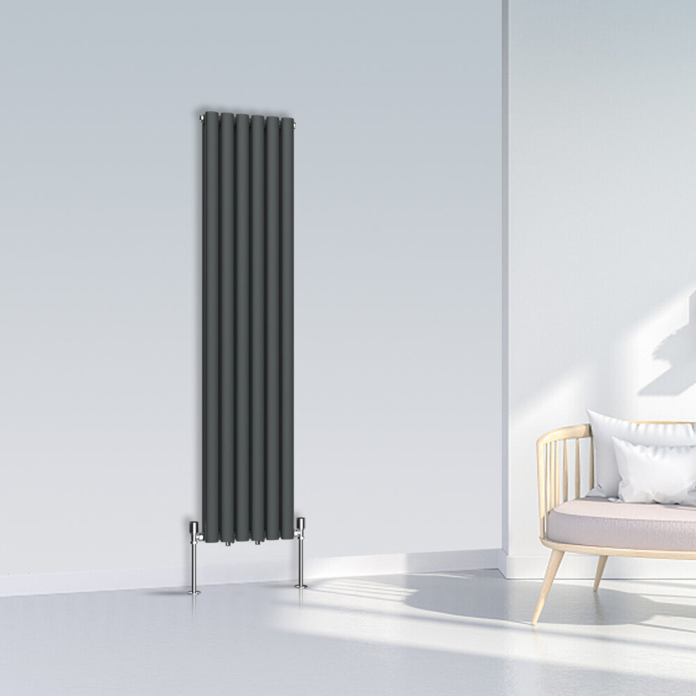 (1600x354mm Double, Anthracite) NRG Oval Column Designer Radiator Horizontal Vertical Central Heating Radiator Rads