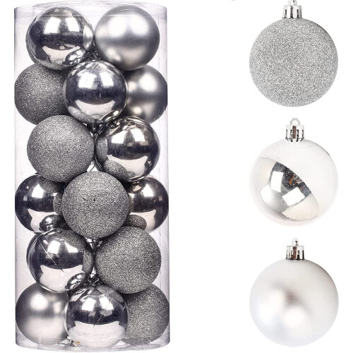 (9Pcs, Silver) 50mm Christmas Baubles Shatterproof,Tree Decorations