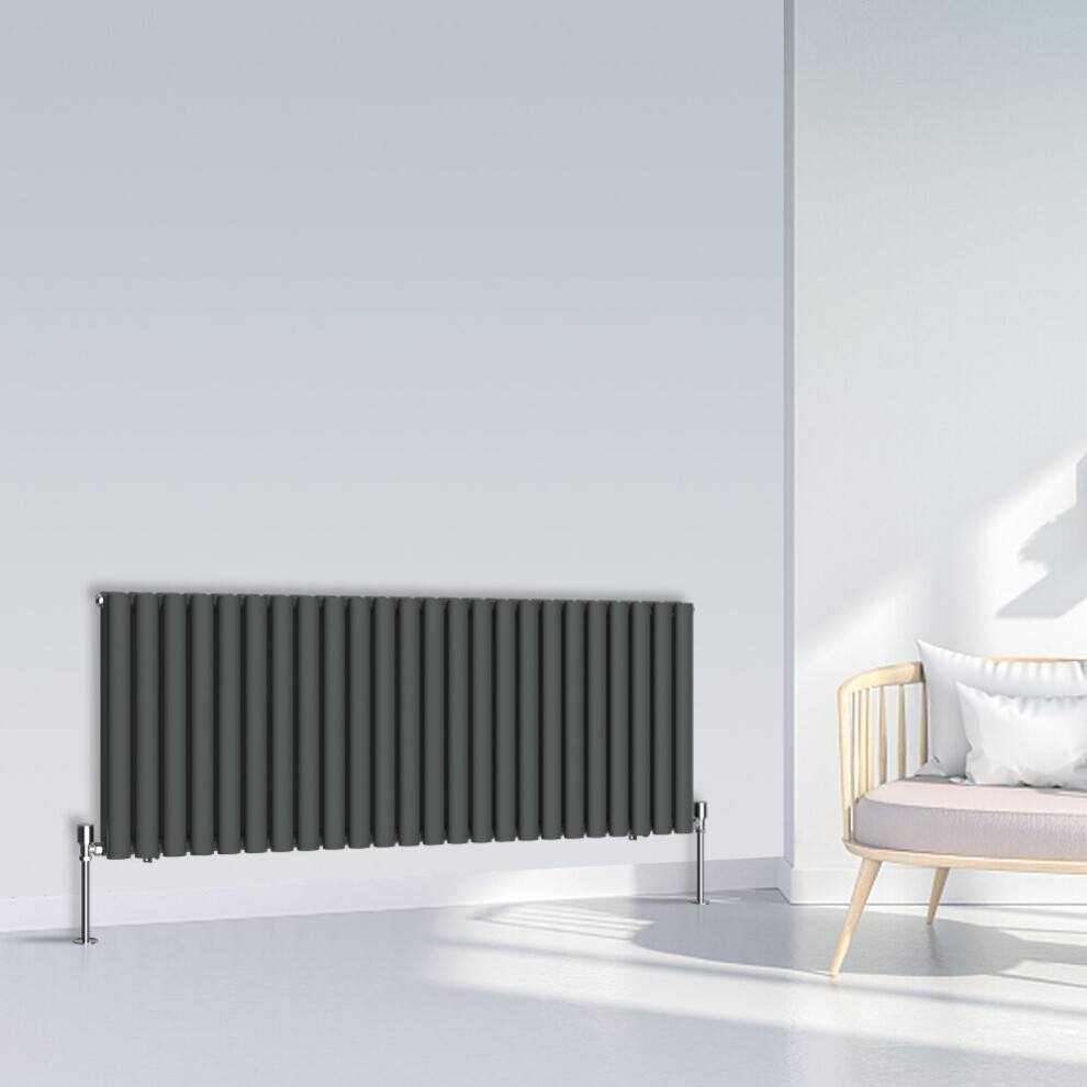 (600x1416mm Double, Anthracite) NRG Oval Column Designer Radiator Horizontal Vertical Central Heating Radiator Rads