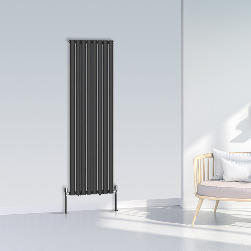 (1600x472mm Single, Black) NRG Oval Column Designer Radiator Horizontal Vertical Central Heating Radiator Rads