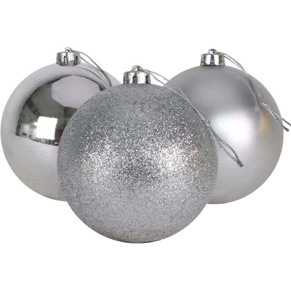 (6Pcs, Silver) 10cm Christmas Baubles Shatterproof,Tree Decor