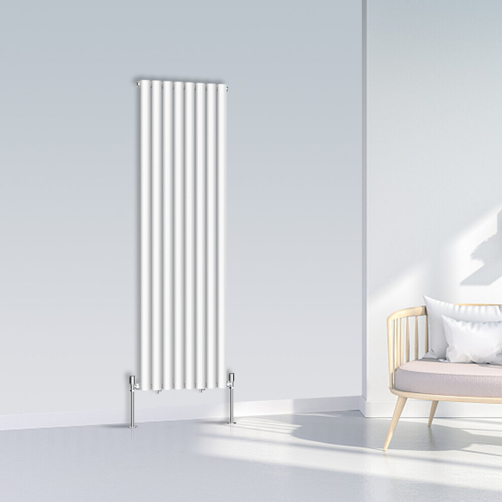 (1600x472mm Single, White) NRG Oval Column Designer Radiator Horizontal Vertical Central Heating Radiator Rads