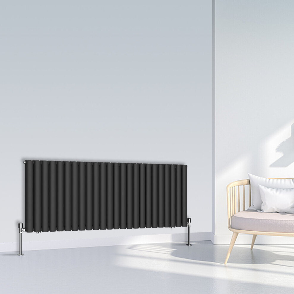 Nrg (600X1416mm Double, ) Oval Column Designer Radiator Horizontal Vertical Central Heating Radiator Rads Black