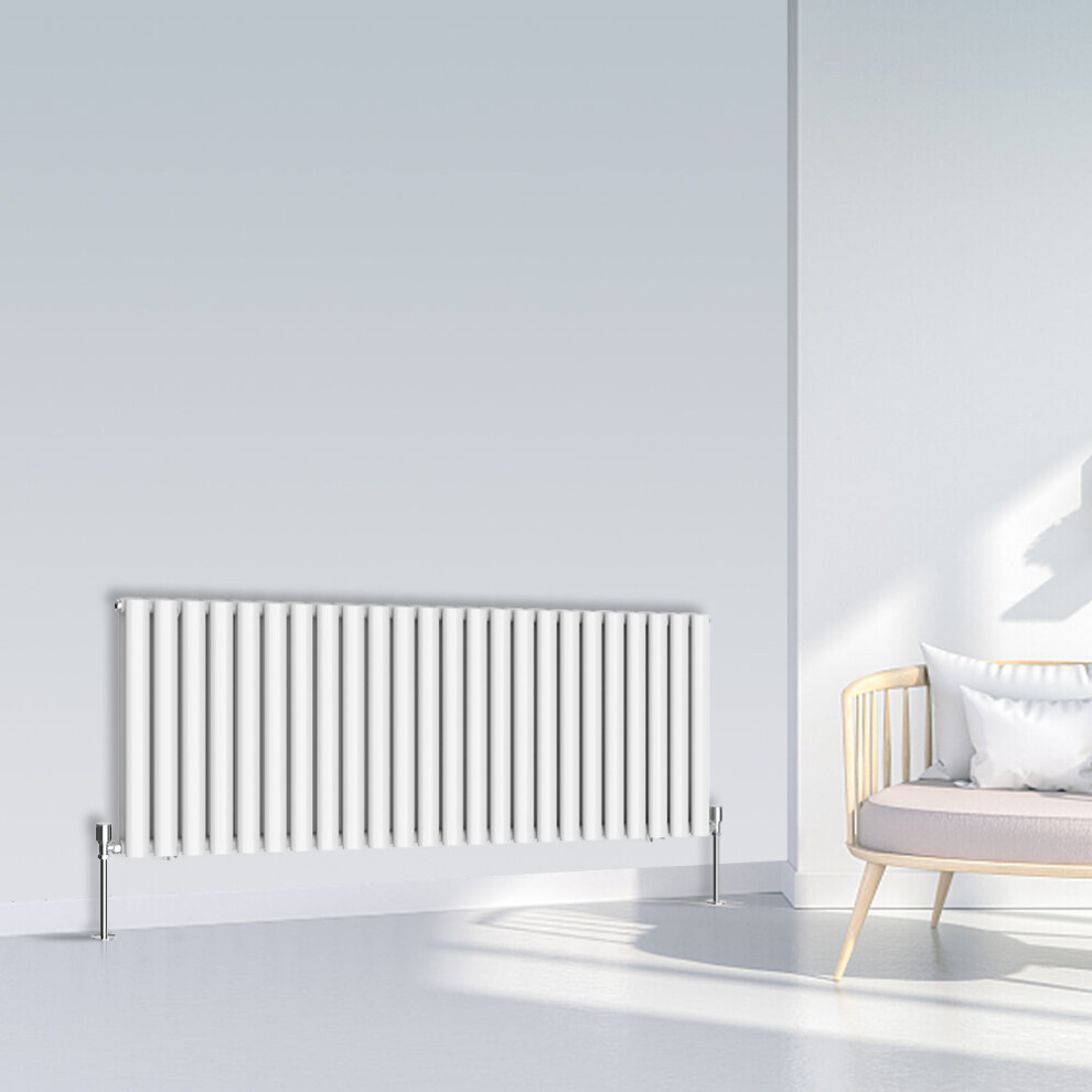 (600x1416mm Double, White) NRG Oval Column Designer Radiator Horizontal Vertical Central Heating Radiator Rads