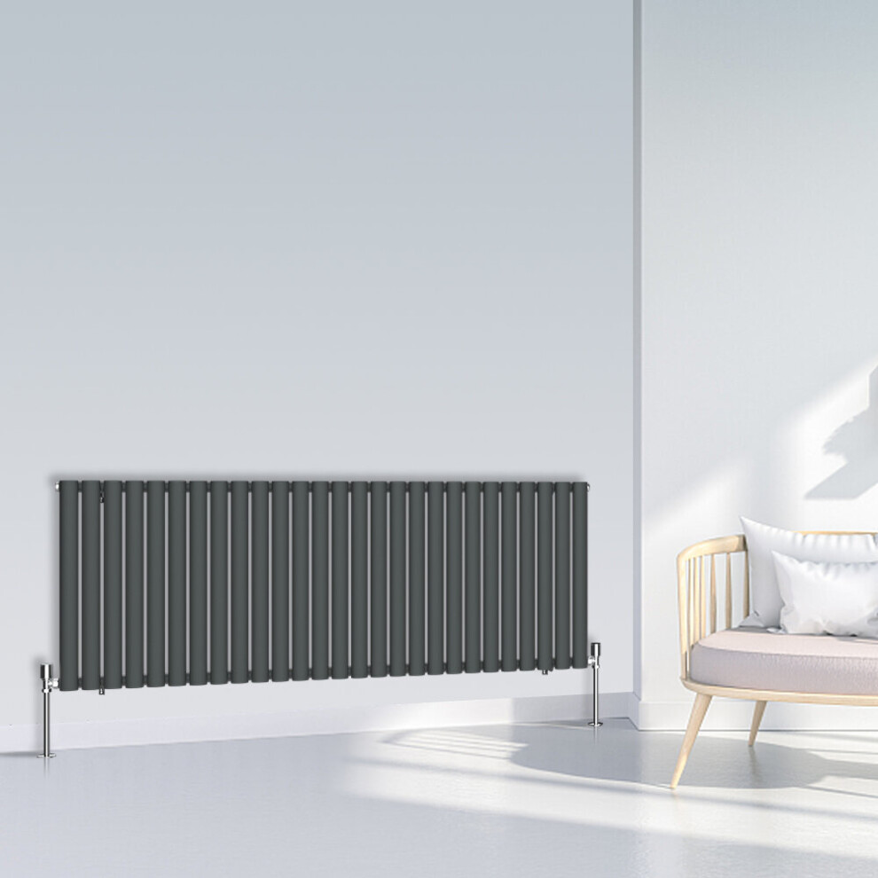 (600x1593mm Single, Anthracite) NRG Oval Column Designer Radiator Horizontal Vertical Central Heating Radiator Rads