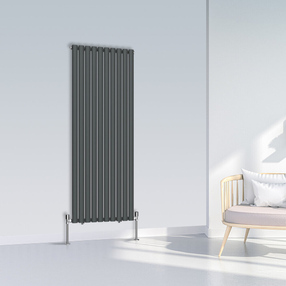 (1600x590mm Single, Anthracite) NRG Oval Column Designer Radiator Horizontal Vertical Central Heating Radiator Rads