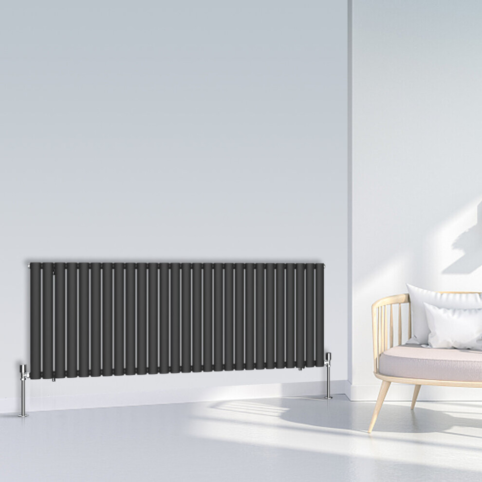 (600x1593mm Single, Black) NRG Oval Column Designer Radiator Horizontal Vertical Central Heating Radiator Rads