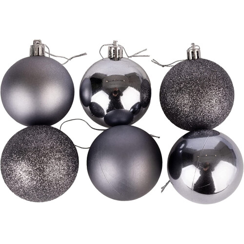 (6Pcs, Dark Grey) 10cm Christmas Baubles Shatterproof,Tree Decor 2