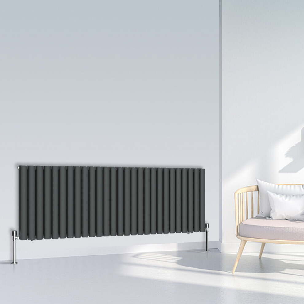 (600x1593mm Double, Anthracite) NRG Oval Column Designer Radiator Horizontal Vertical Central Heating Radiator Rads