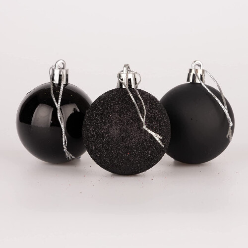 (18Pcs, Black) 50mm Christmas Baubles Shatterproof,Tree Decorations