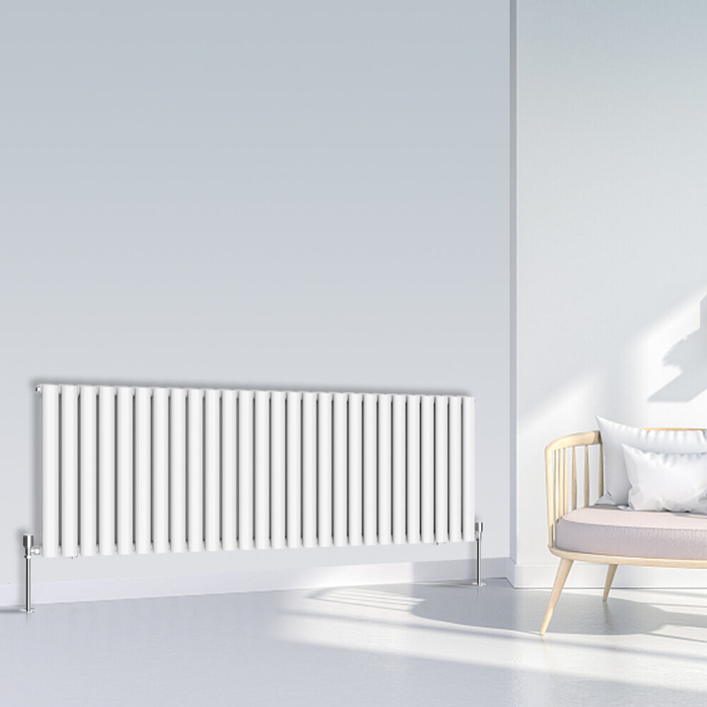 (600x1593mm Double, White) NRG Oval Column Designer Radiator Horizontal Vertical Central Heating Radiator Rads