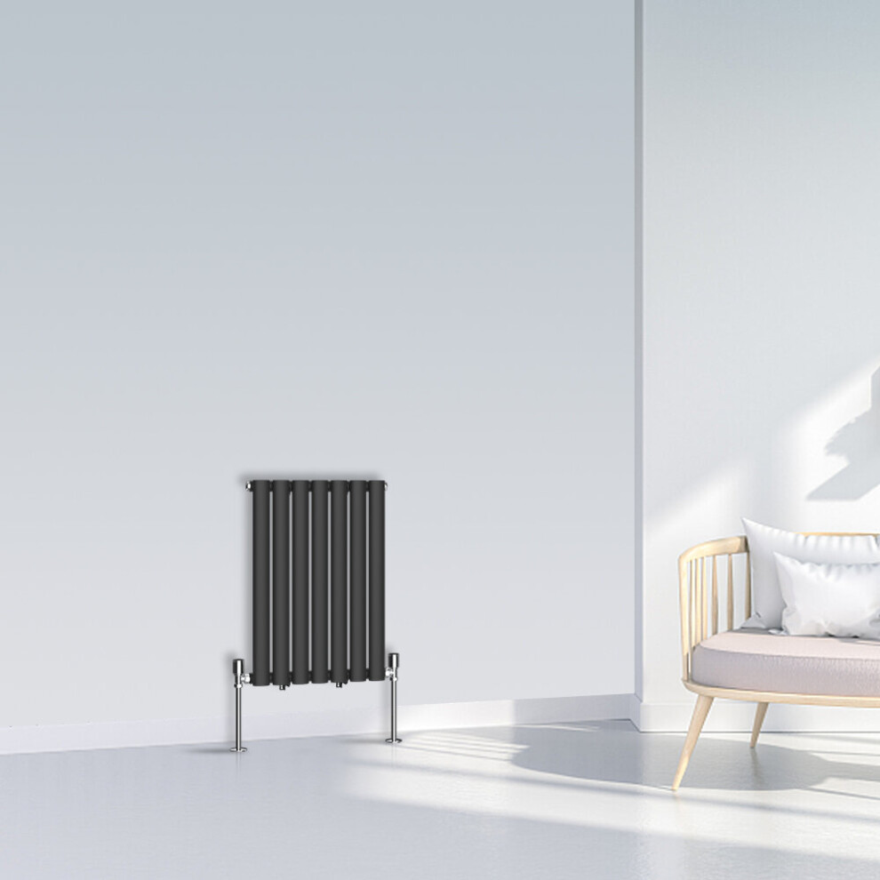 (600x413mm Single, Black) NRG Oval Column Designer Radiator Horizontal Vertical Central Heating Radiator Rads