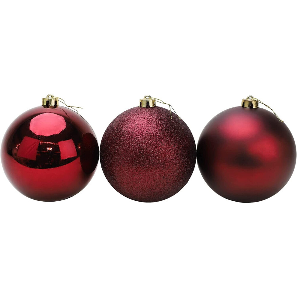 (6Pcs, Burgundy) 10cm Christmas Baubles Shatterproof,Tree Decor
