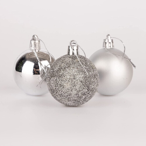 (18Pcs, Silver) 50mm Christmas Baubles Shatterproof,Tree Decorations