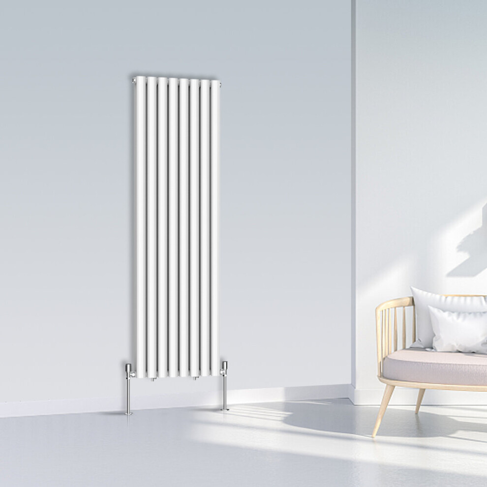 (1600x472mm Double, White) NRG Oval Column Designer Radiator Horizontal Vertical Central Heating Radiator Rads