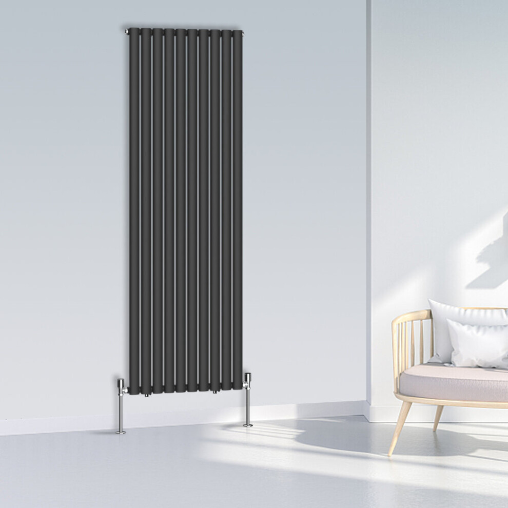 (1800x590mm Single, Black) NRG Oval Column Designer Radiator Horizontal Vertical Central Heating Radiator Rads