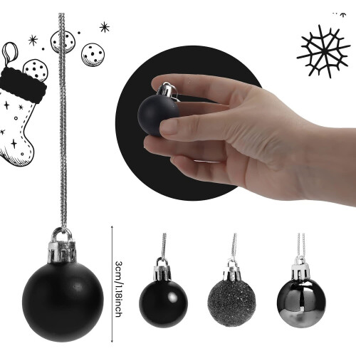 (24Pcs, Black) 30mm Christmas Baubles Shatterproof,Tree Decorations 1