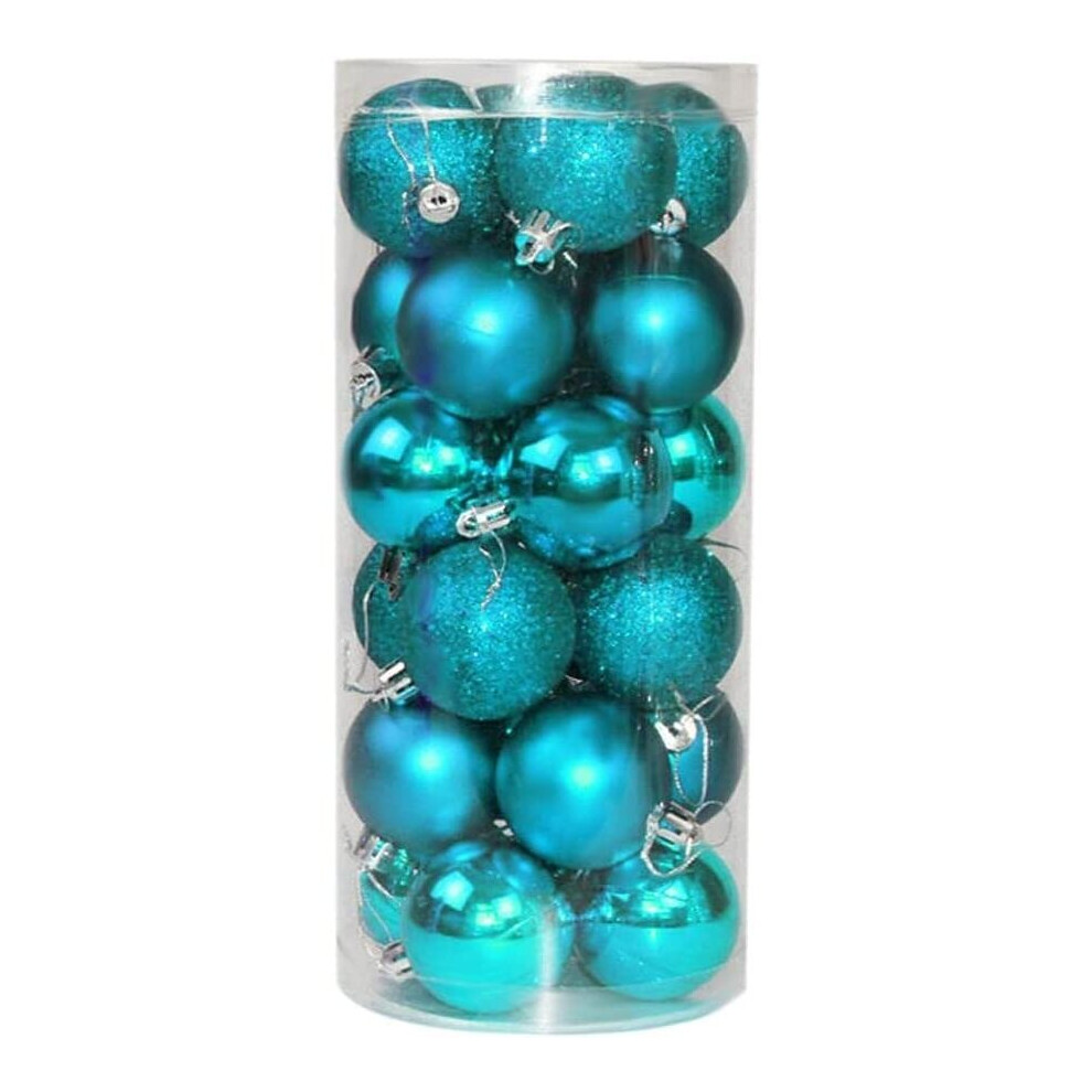 (24Pcs, Teal Blue) 30mm Christmas Baubles Shatterproof,Tree Decorations