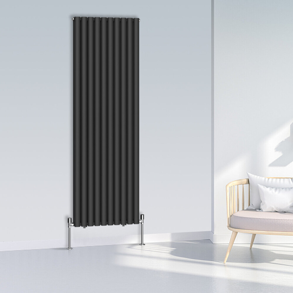 (1800x590mm Double, Black) NRG Oval Column Designer Radiator Horizontal Vertical Central Heating Radiator Rads