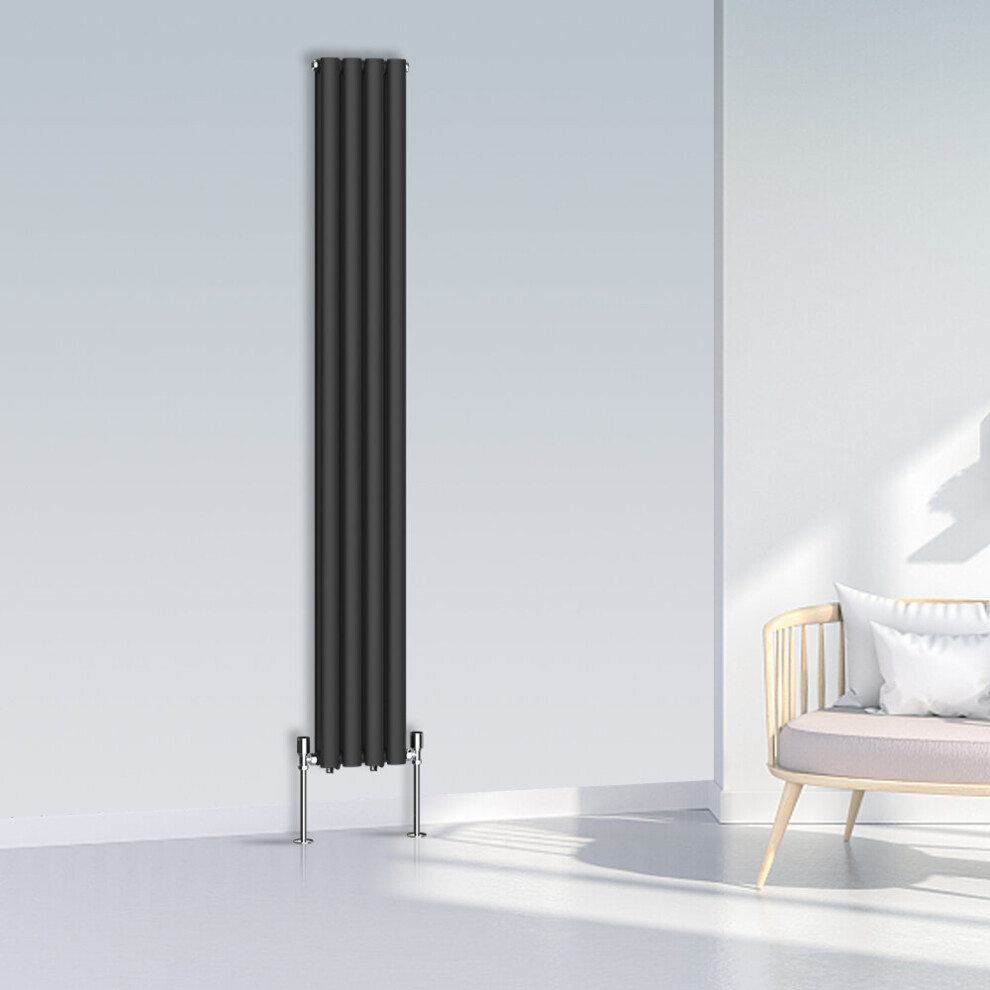 (1800x236mm Double, Black) NRG Oval Column Designer Radiator Horizontal Vertical Central Heating Radiator Rads