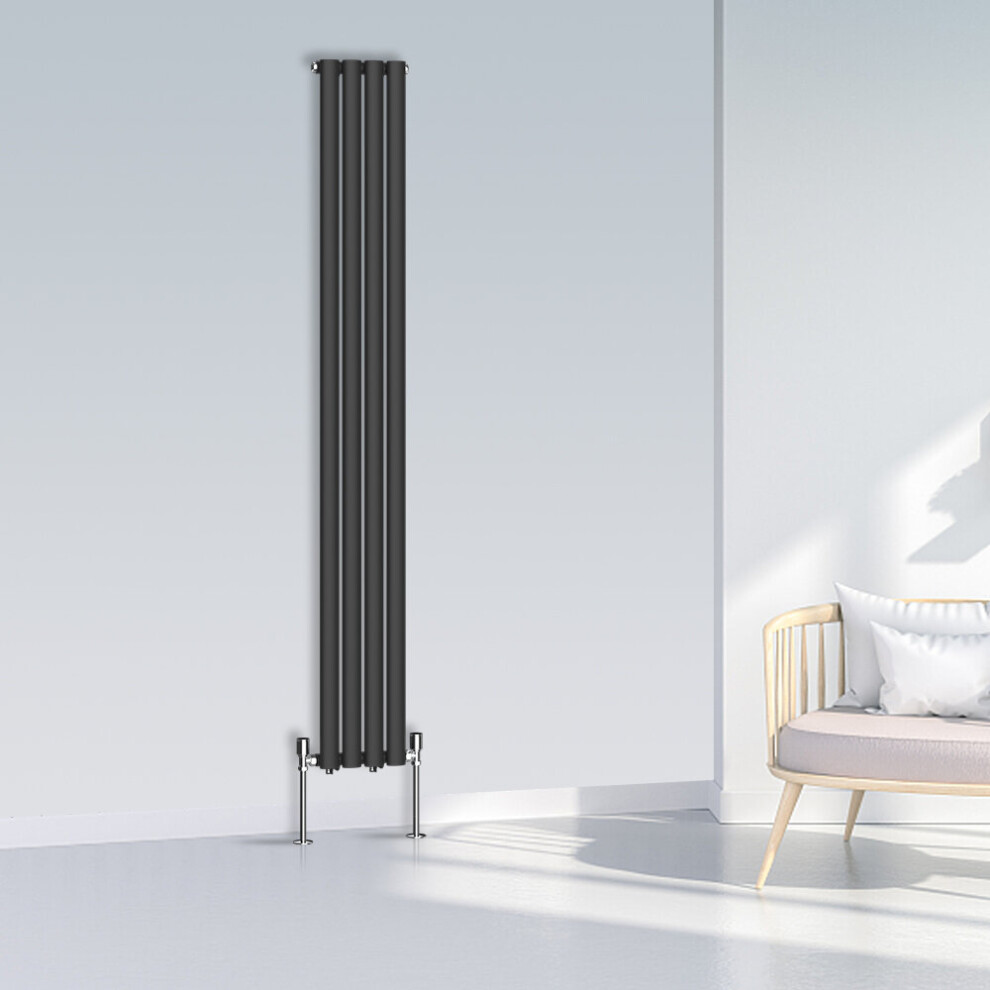 (1800x236mm Single, Black) NRG Oval Column Designer Radiator Horizontal Vertical Central Heating Radiator Rads