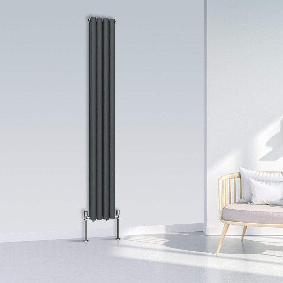 (1800x236mm Double, Anthracite) NRG Oval Column Designer Radiator Horizontal Vertical Central Heating Radiator Rads